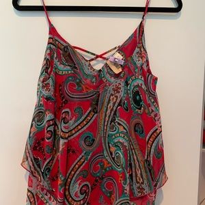 pink paisley chiffon two-layer tank top